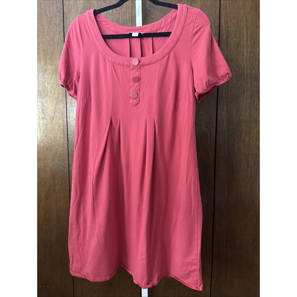 ?Vtg Ann Taylor LOFT Cotton Blend Minimalist Dress Pink Sz L Pleated Lg Buttons